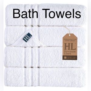 White Bath Towels 4 Pack 27 x 54 Inches 100% Turkish Cotton Soft Lightweight